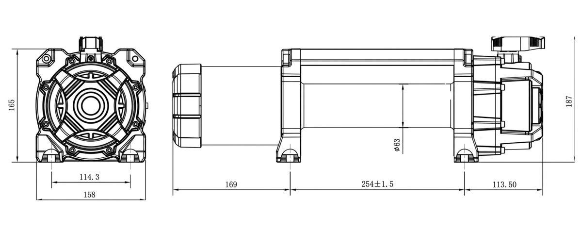 Carbon 12K - 12000lb Winch V3X with MegaPro Hook product diagram