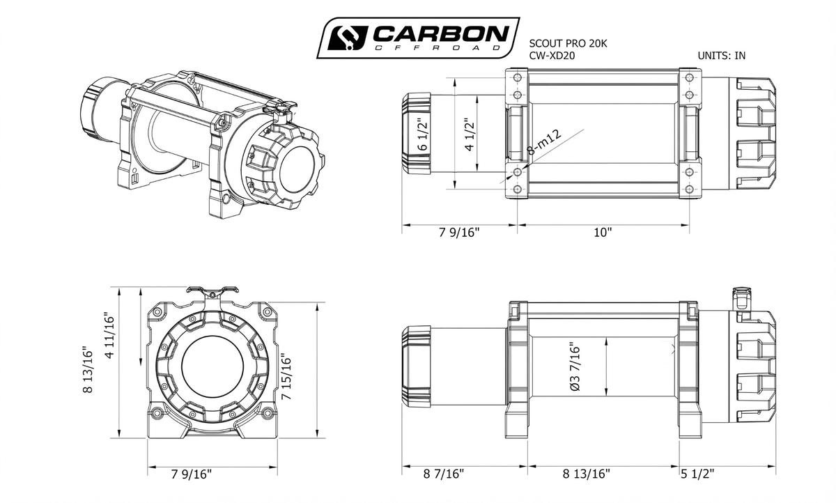 Carbon Scout Pro - 20000lb Extreme Duty Truck Winch product diagram