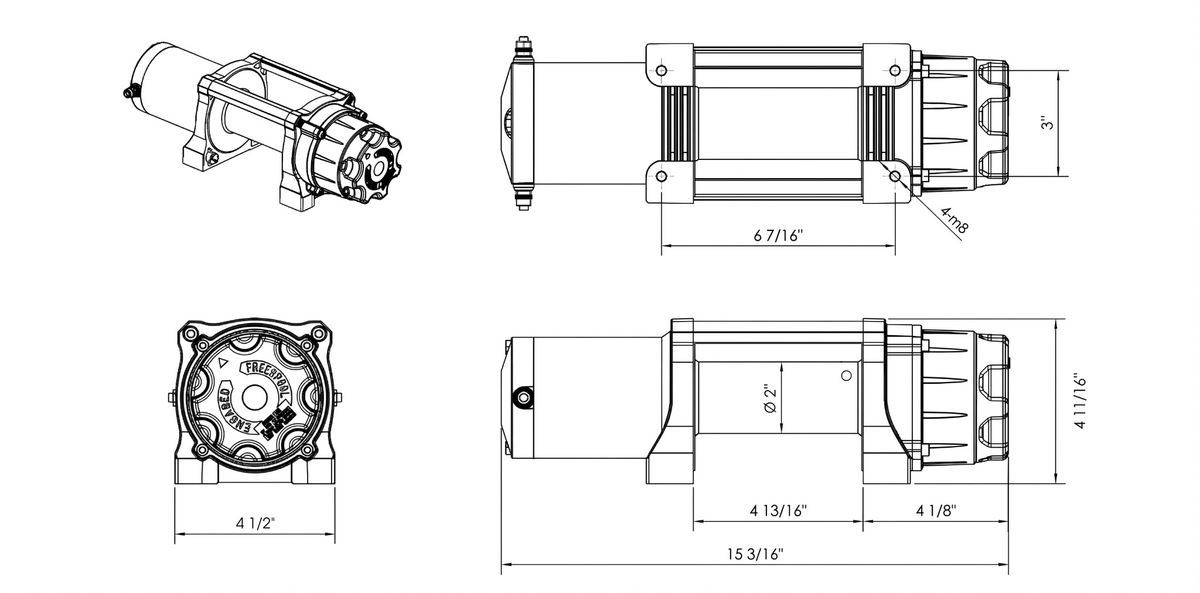 Carbon Offroad 6000lb ATV - Small 4X4 Winch 24V product diagram