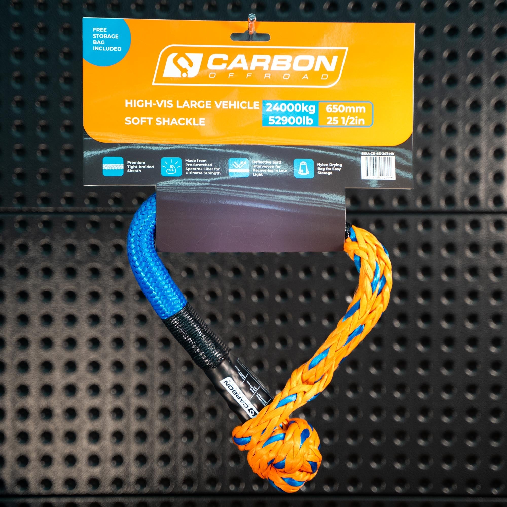Image of Carbon Large Vehicle High-Vis Soft Shackle - Truck & Heavy Recovery - Retail Packaging