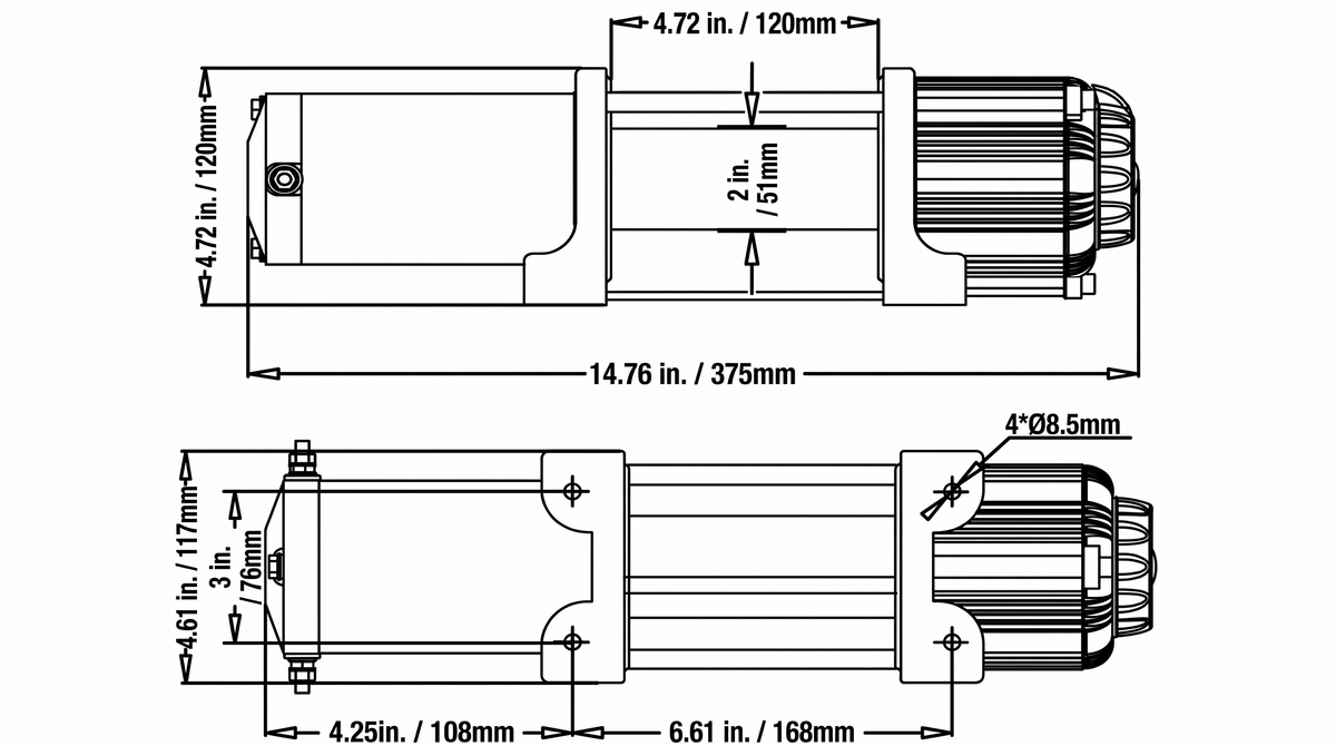 Carbon 4.5k 4500lb ATV/Trailer Winch product diagram