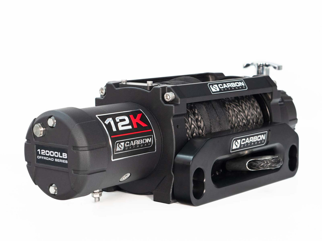 Carbon 12K 12000lb Electric Winch With Black Rope and Hook