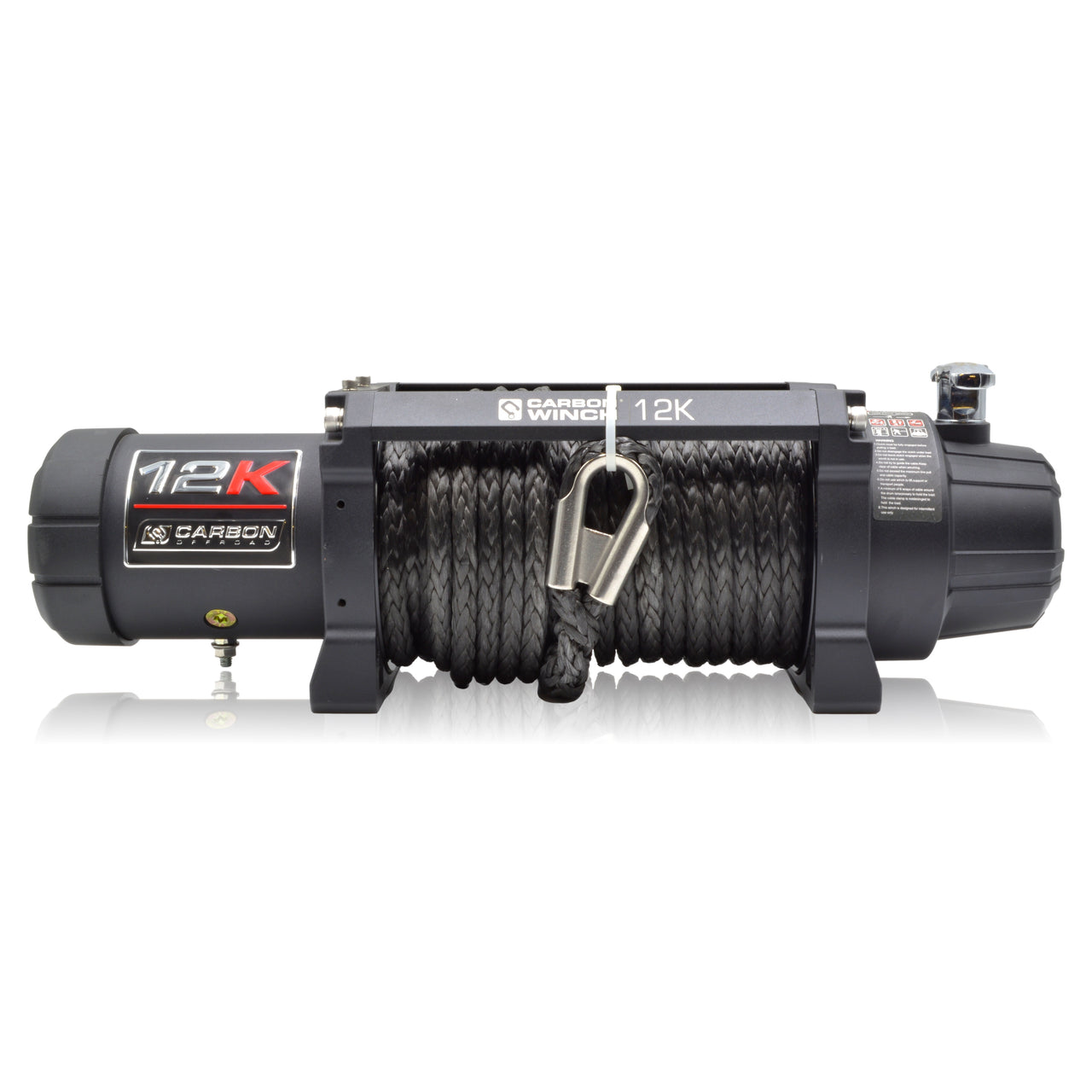 Carbon 12K 12000lb Electric Winch With Black Rope & Red Hook VER. 3