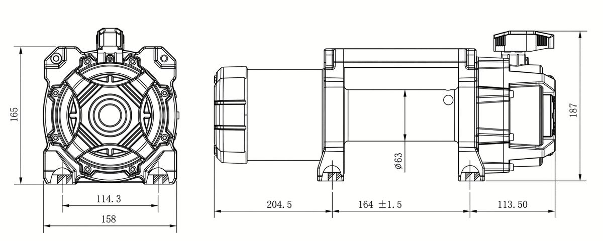 Carbon Offroad - RS9-S 9000lb Short Drum Winch product diagram