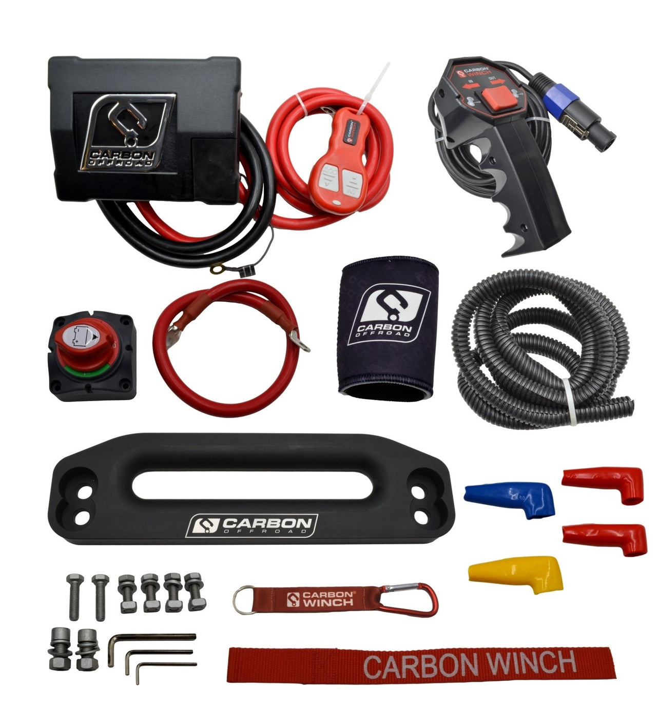 Carbon 12K 12000lb Electric Winch With Black Rope & Red Hook VER. 3