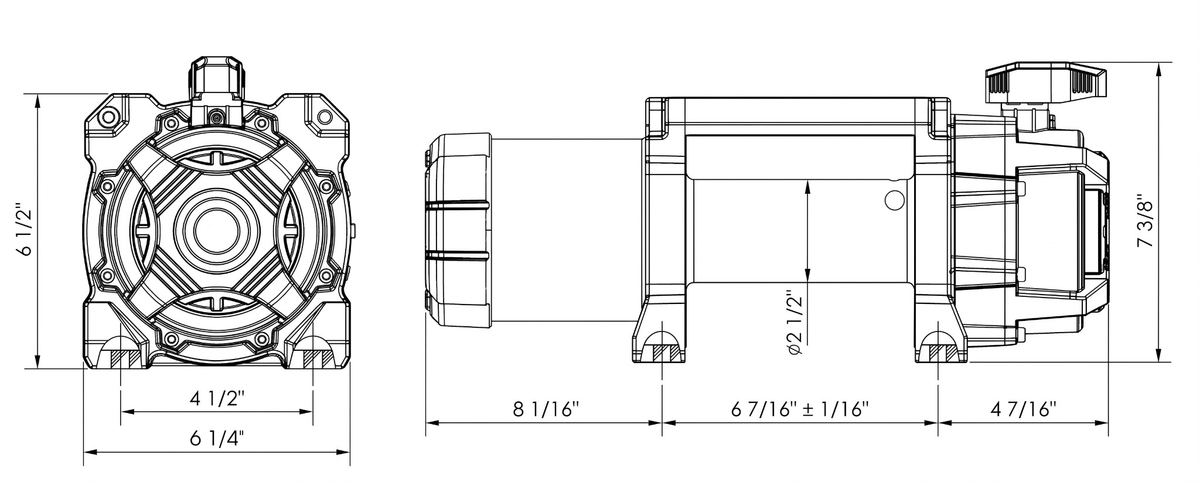 Carbon Offroad - RS9-S 9000lb Short Drum Winch product diagram