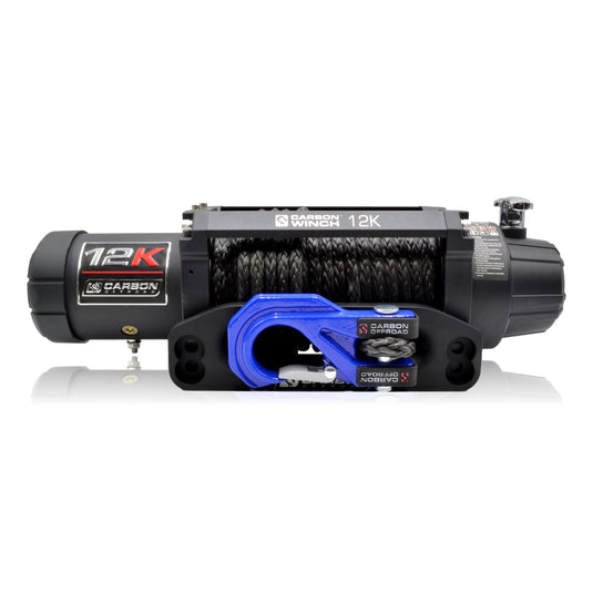 Carbon 12K 12000lb Electric Winch With Black Rope & Blue Hook VER. 3 - Carbon Offroad