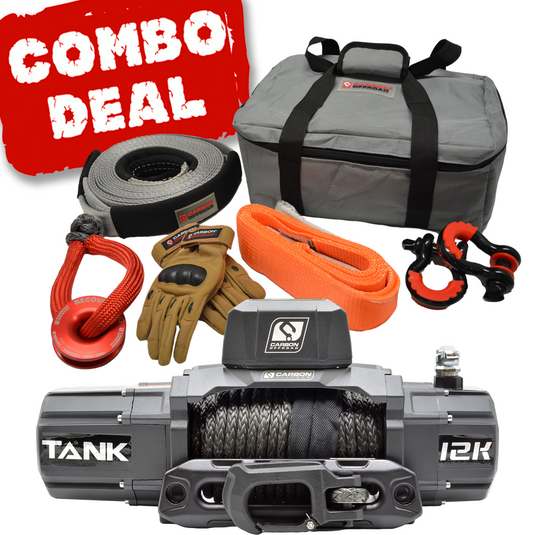 Carbon Tank 12000lb 4x4 Winch Kit IP68 12V and Recovery Combo Deal